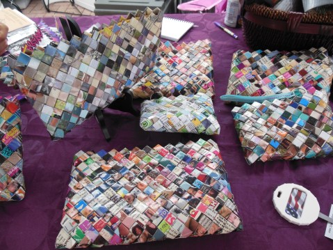 Wallets made out of recycled and laminated magazine and newspaper print. A perfect accessory for the sustainability-minded mom! 